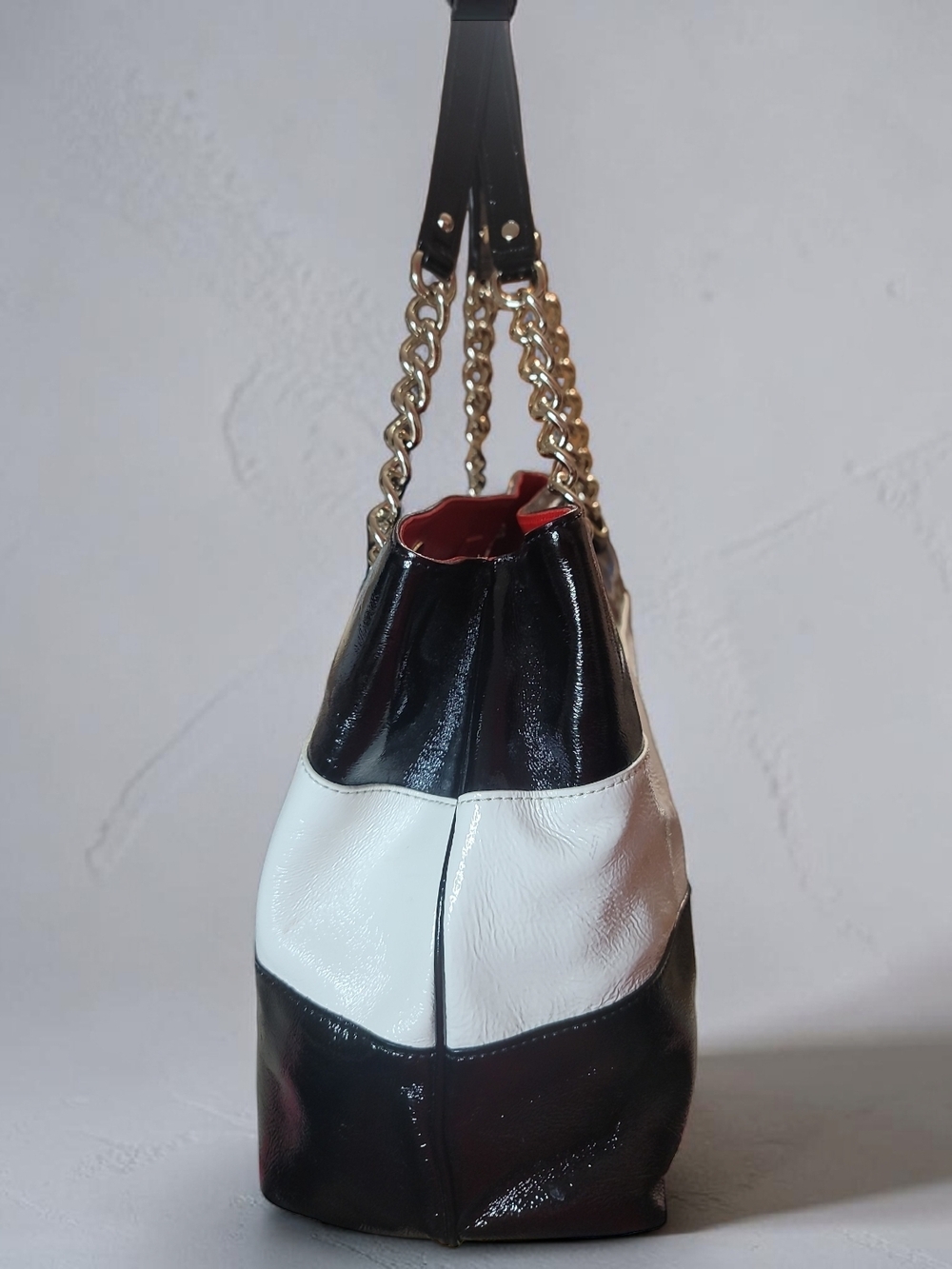 Kate Spade Black, White & Red w/Polka Dot Interior Patent Leather Shoulder Tote - Picture 7 of 15